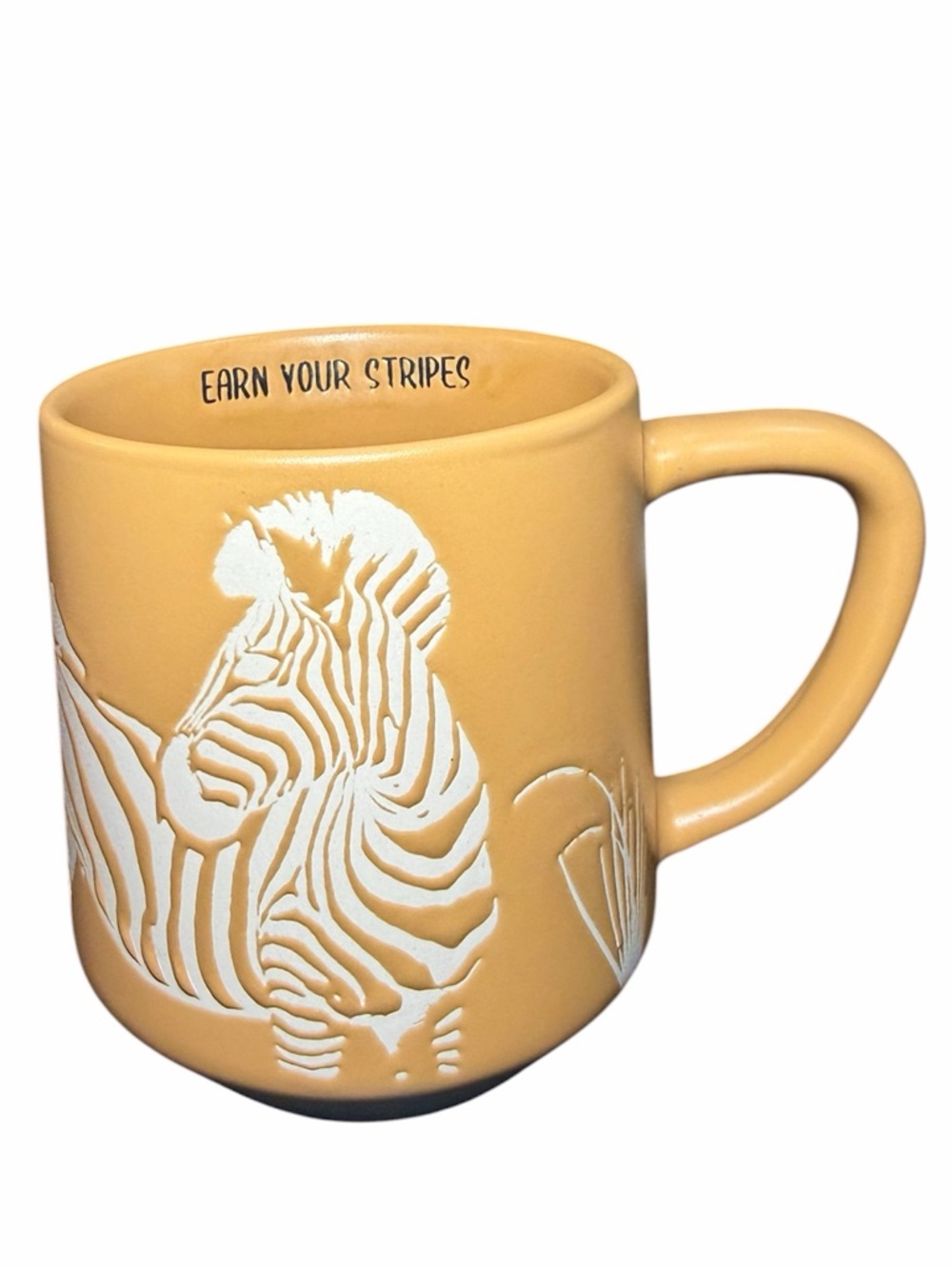 Wild Sage Tan Zebra Embossed Ceramic Mug - "Earn Your Stripes"